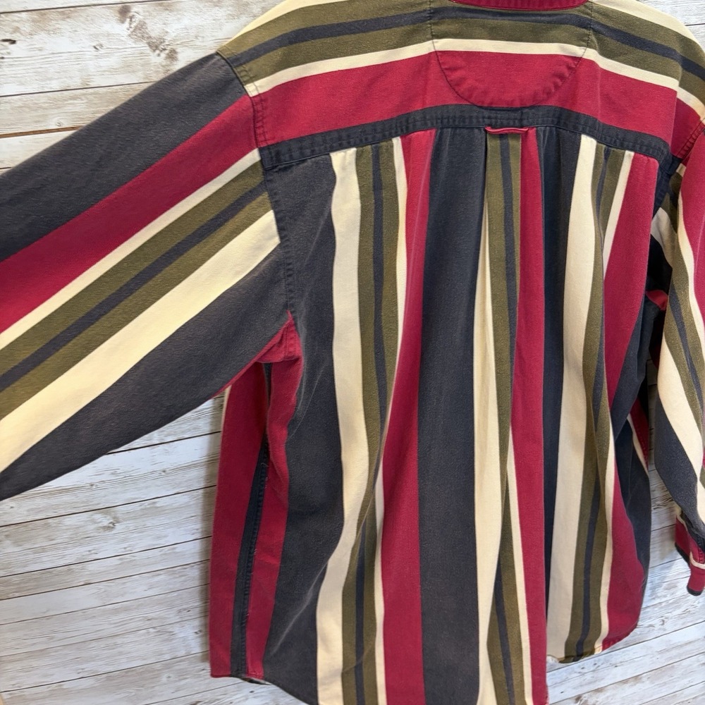 Vintage 90s Ivy Crew Mens L Shirt Striped 100% Cotton Button Down Preppy Red - Picture 5 of 11